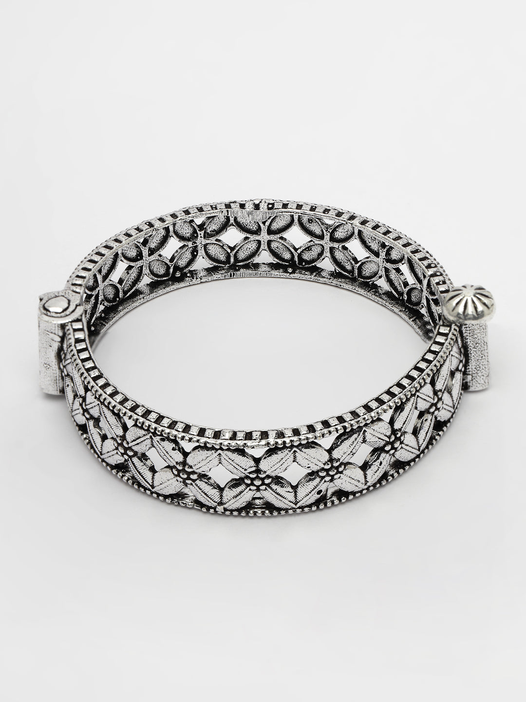 Women's Silver-Toned German Silver Oxidised Kada Bangle