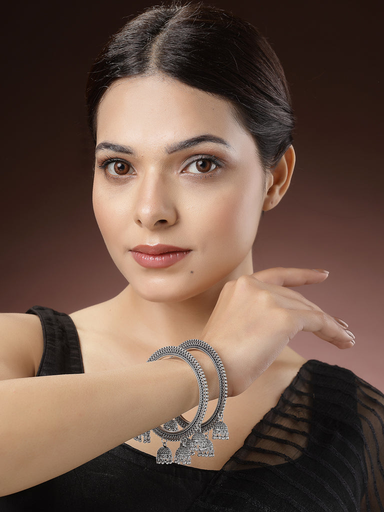 Women's Set Of 2 Silver-Toned German Silver Oxidised Bangle