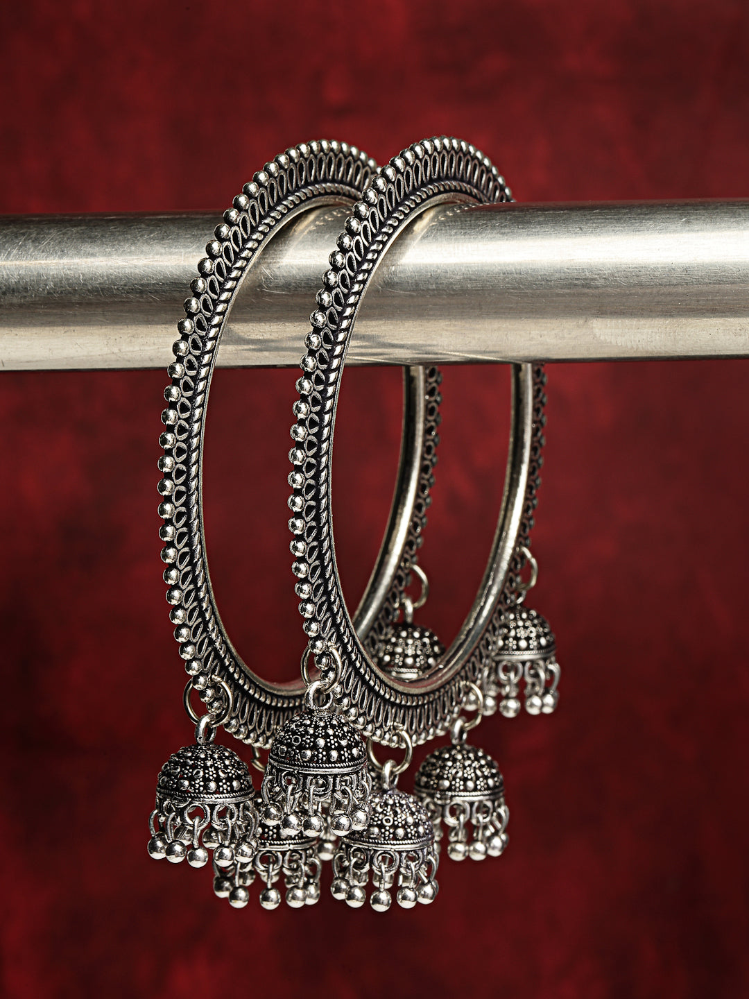 Women's Set Of 2 Silver-Toned German Silver Oxidised Bangle