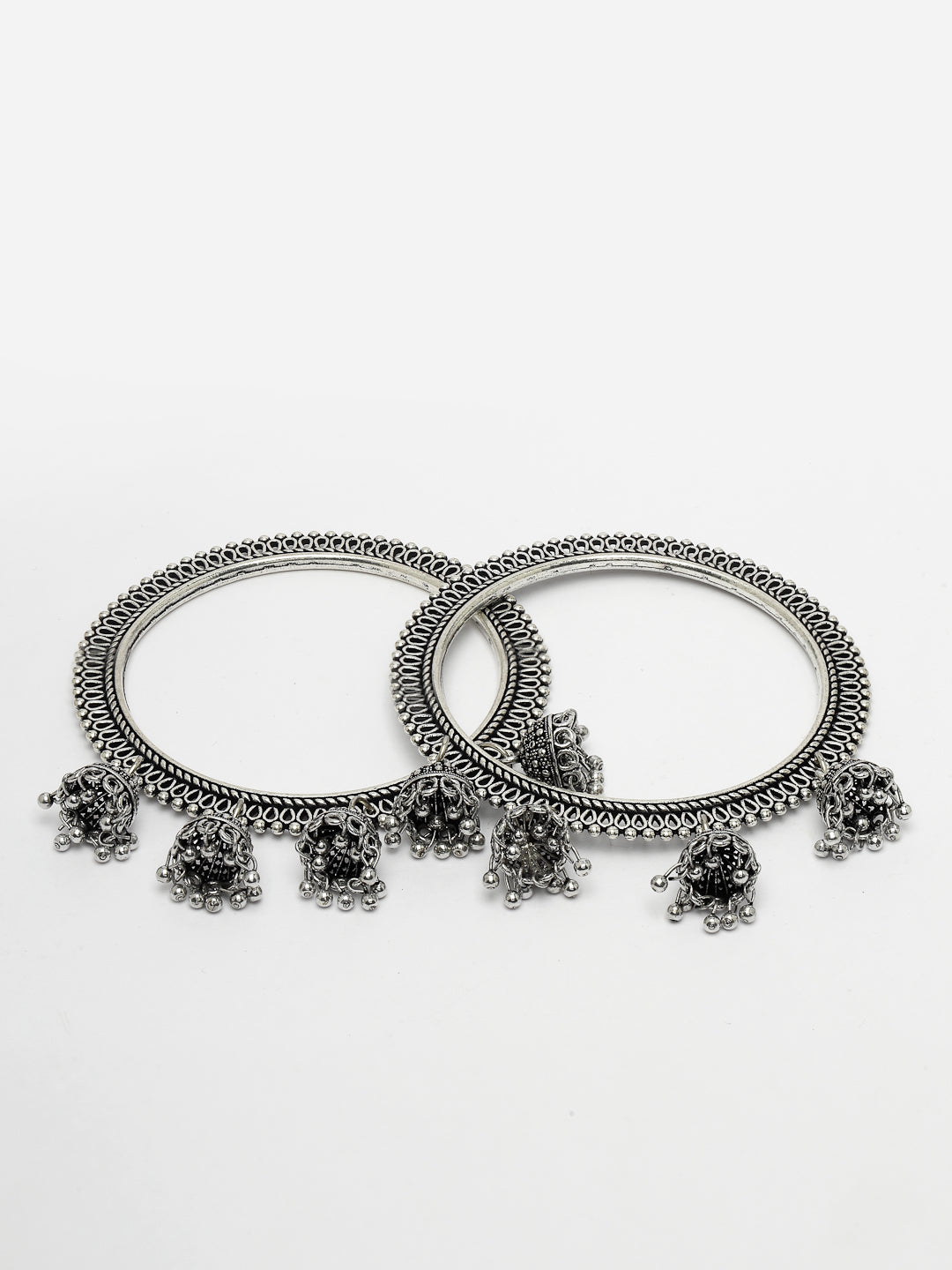 Women's Set Of 2 Silver-Toned German Silver Oxidised Bangle - Nvr