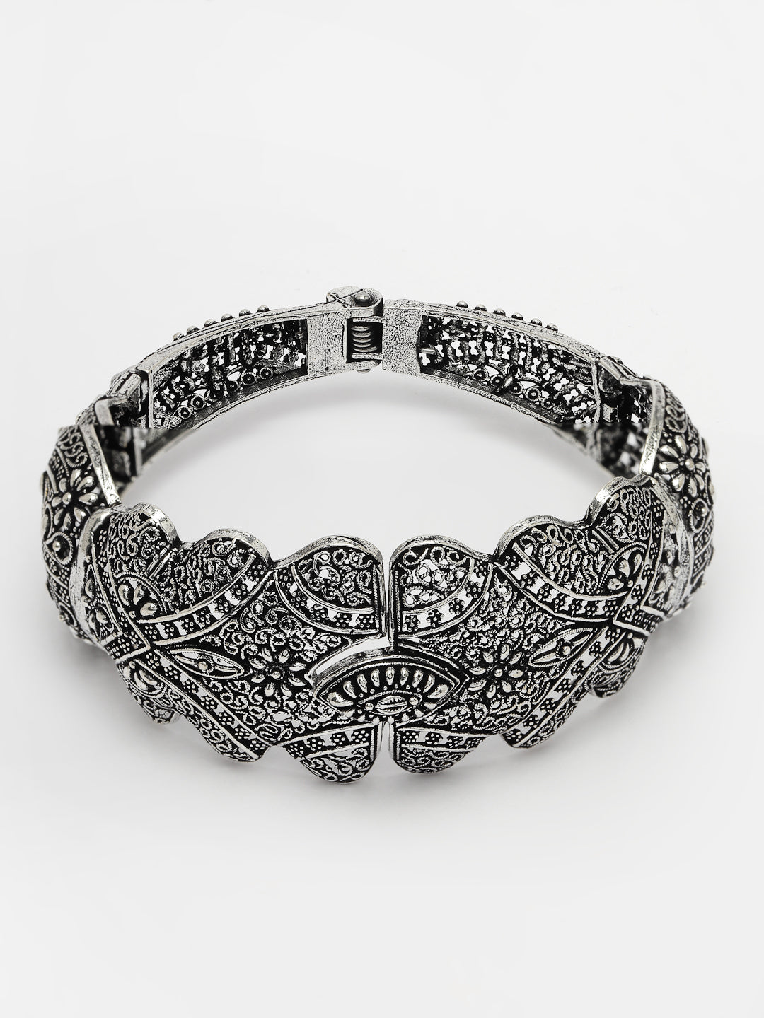 Women's Silver-Toned German Silver Oxidised Kada Bangle