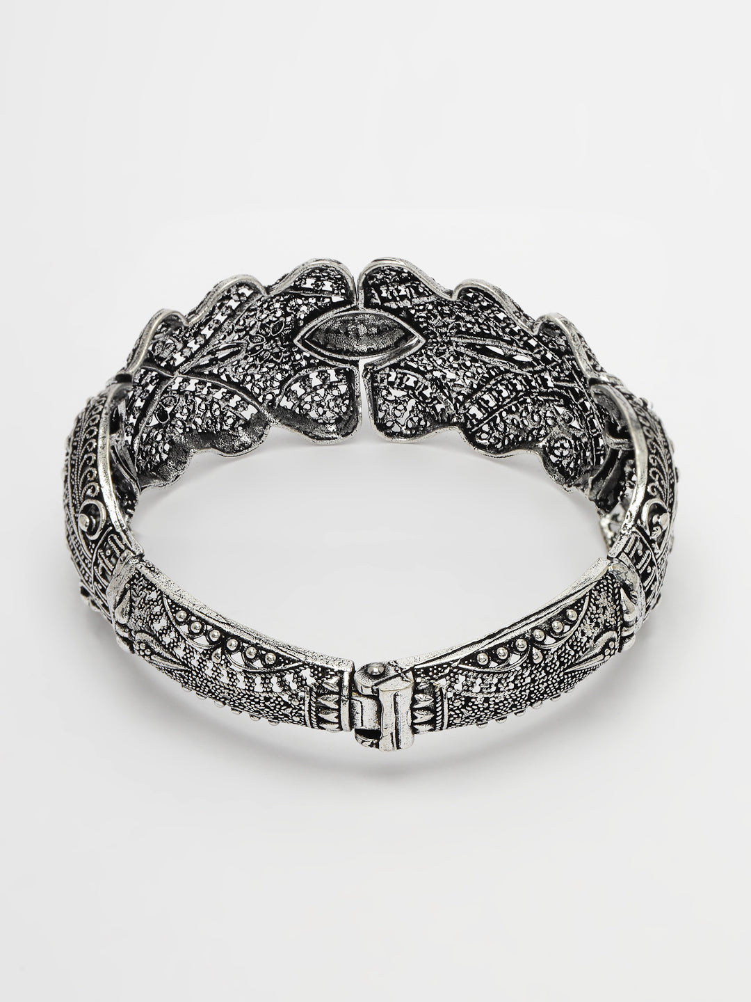 Women's Silver-Toned German Silver Oxidised Kada Bangle