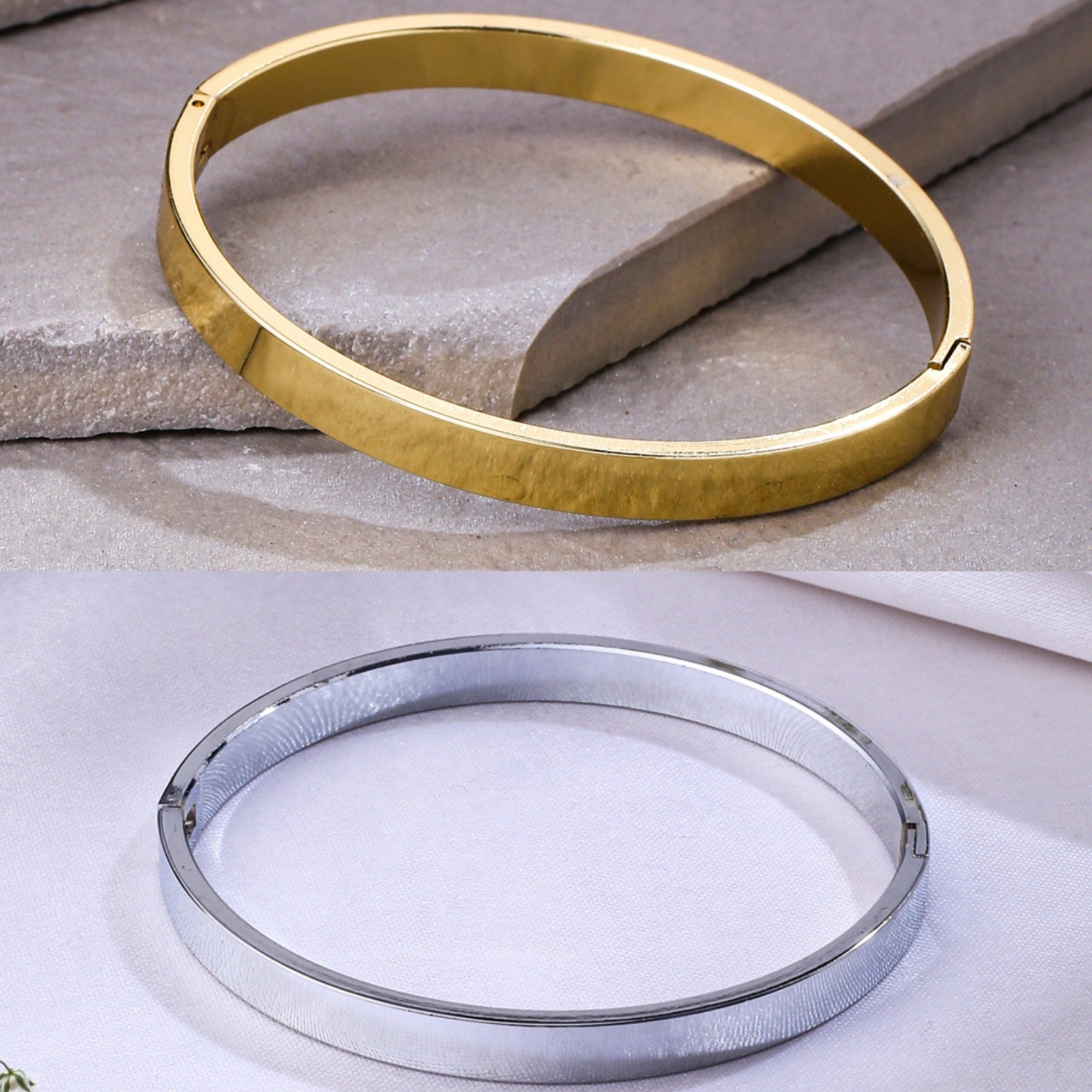 Men's Set Of 2 Gold & Silver Metal Brass-Plated Interlock Kada Bracelet
