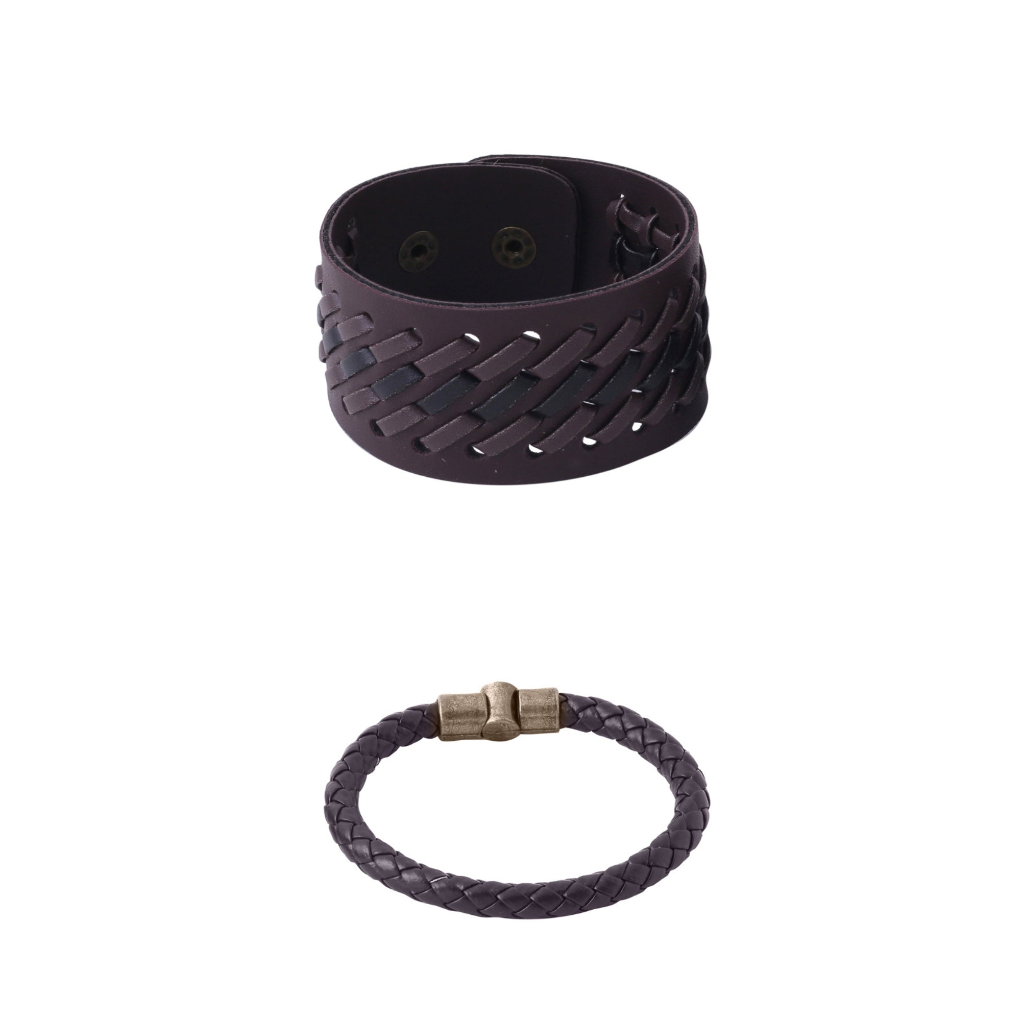 Men's Set Of 2 Brown Leather Bracelet