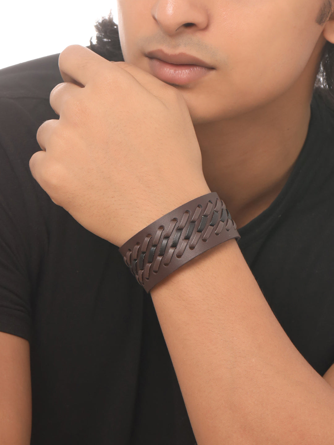 Men's Set Of 2 Brown Leather Bracelet