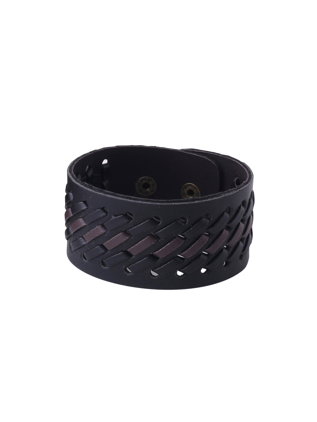 Men's Set Of 2 Black Leather Bracelet - Nvr