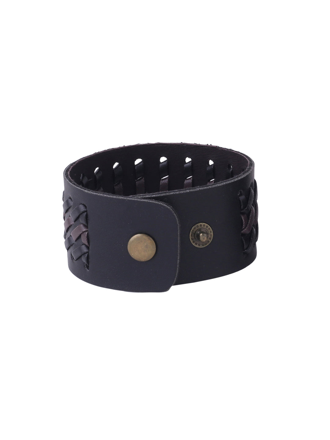 Men's Set Of 2 Black Leather Bracelet - Nvr