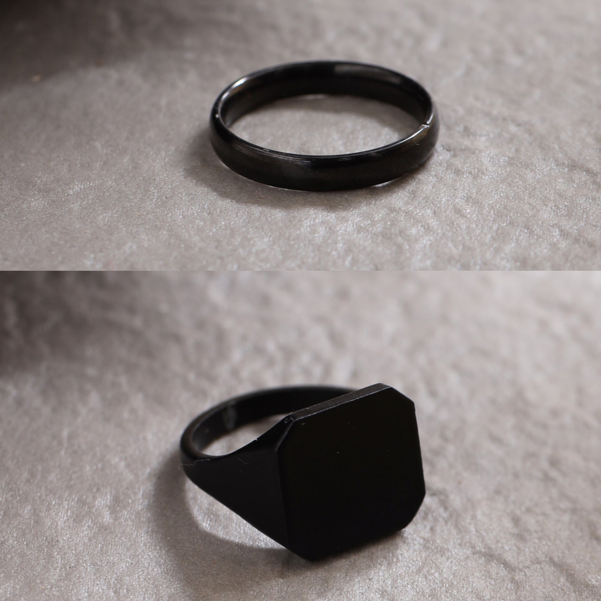 Men's Set Of 2 Black Rhodium-Plated Finger Ring - Nvr