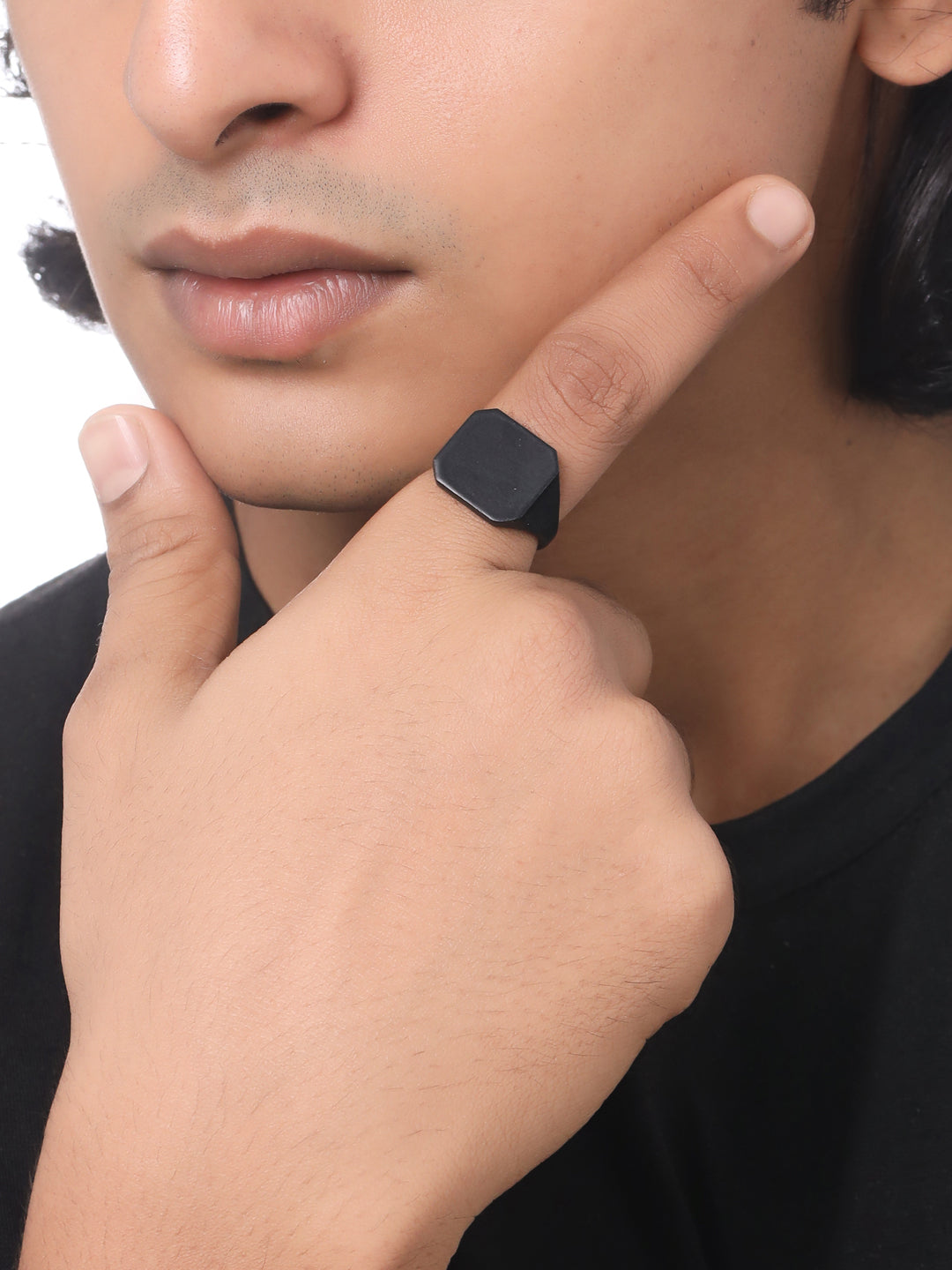 Men's Set Of 2 Black Rhodium-Plated Finger Ring