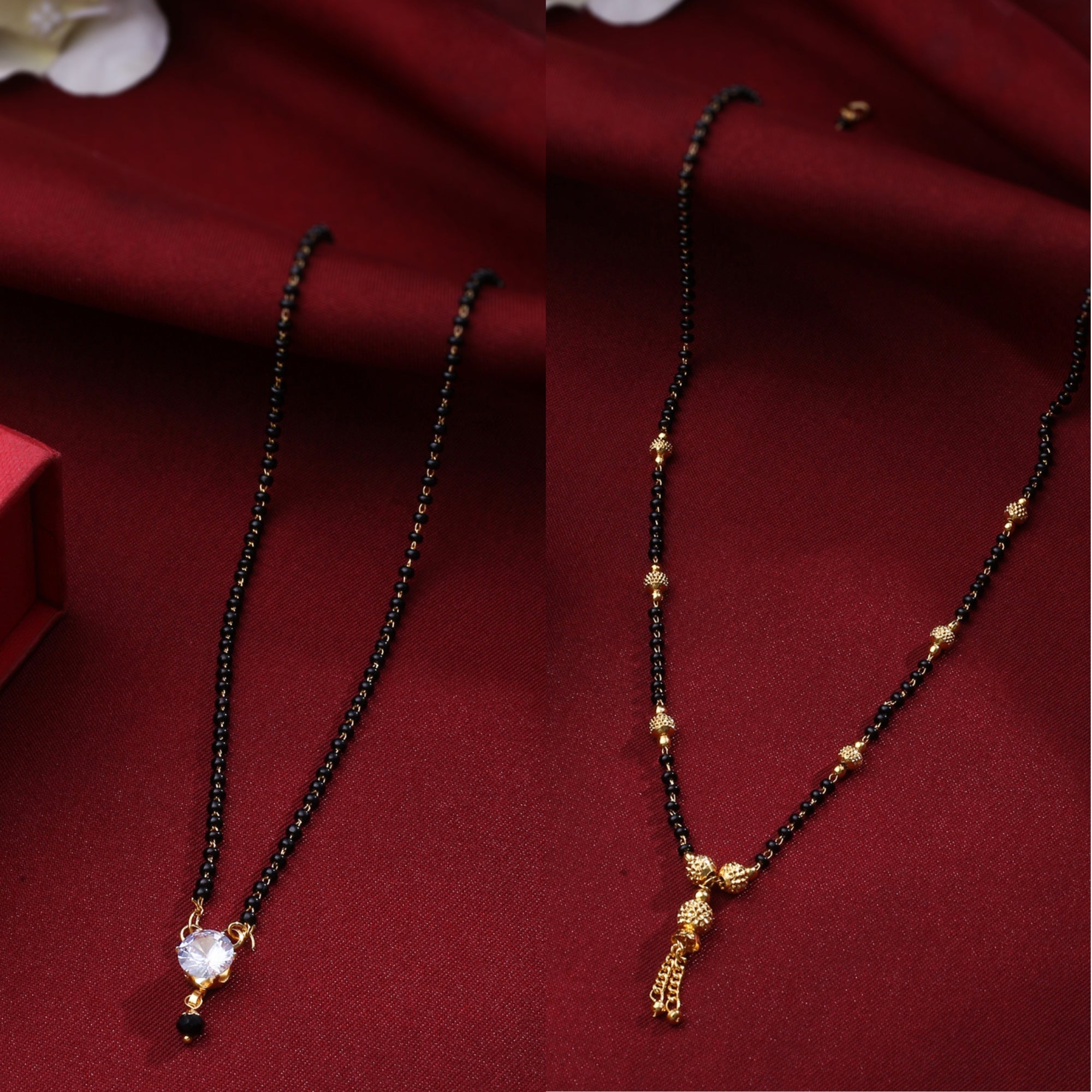 Women's Set Of 2 Black Gold-Plated Beaded Mangalsutra With Ad Stone