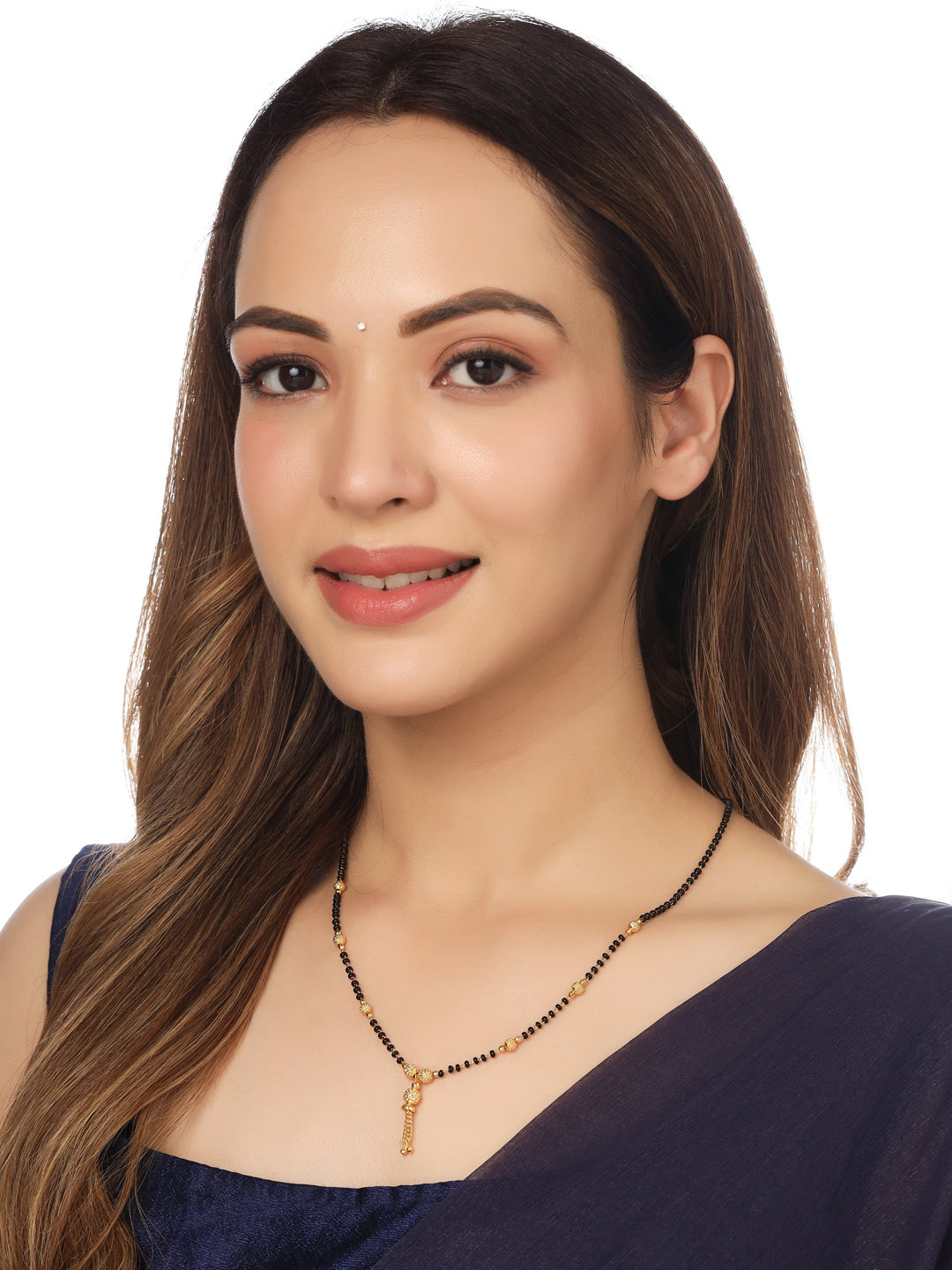 Women's Set Of 2 Black Gold-Plated Beaded Mangalsutra With Ad Stone