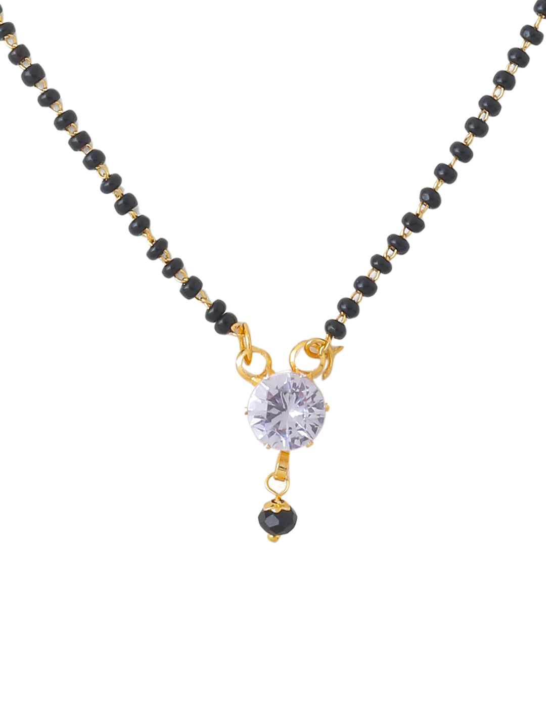 Women's Set Of 2 Black Gold-Plated Beaded Mangalsutra With Ad Stone