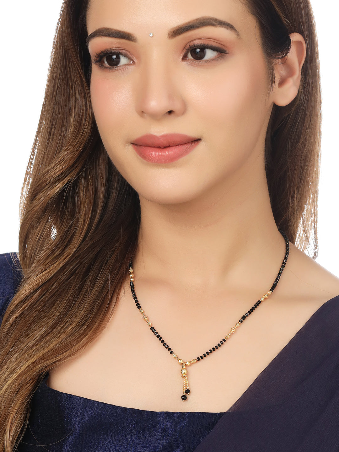 Women's Set Of 2 Black Gold-Plated Beaded Mangalsutra With Ad Stone