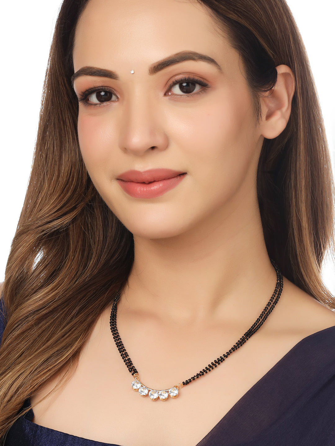 Women's Set Of 2 Black Gold-Plated Beaded Mangalsutra With Ad Stone