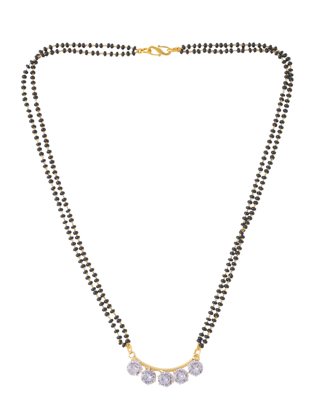 Women's Set Of 2 Black Gold-Plated Beaded Mangalsutra With Ad Stone