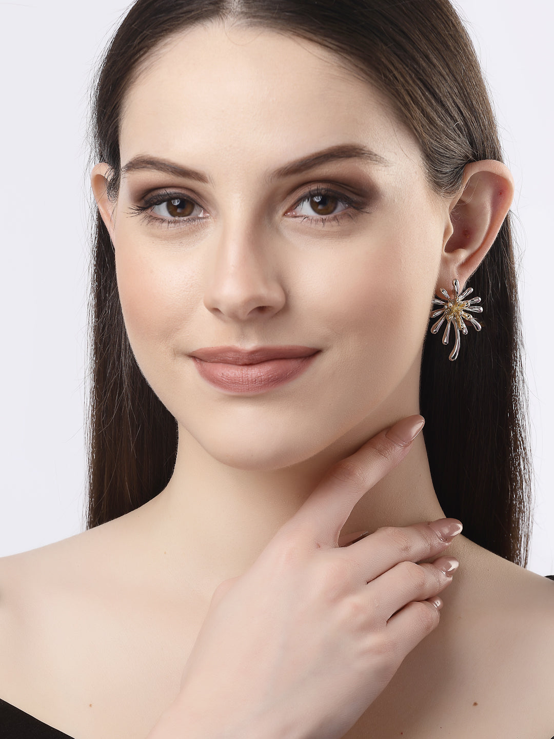 Women's Set Of 2 Silver & Gold Brass-Plated Floral Shape Drop Earrings