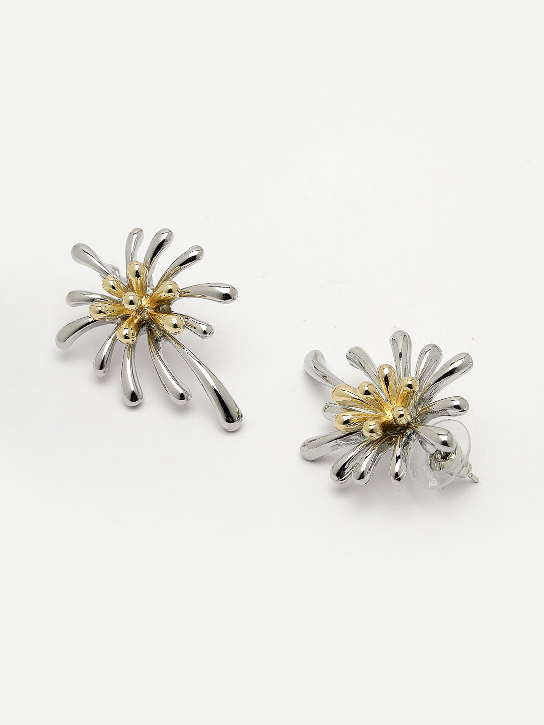 Women's Set Of 2 Silver & Gold Brass-Plated Floral Shape Drop Earrings - Nvr