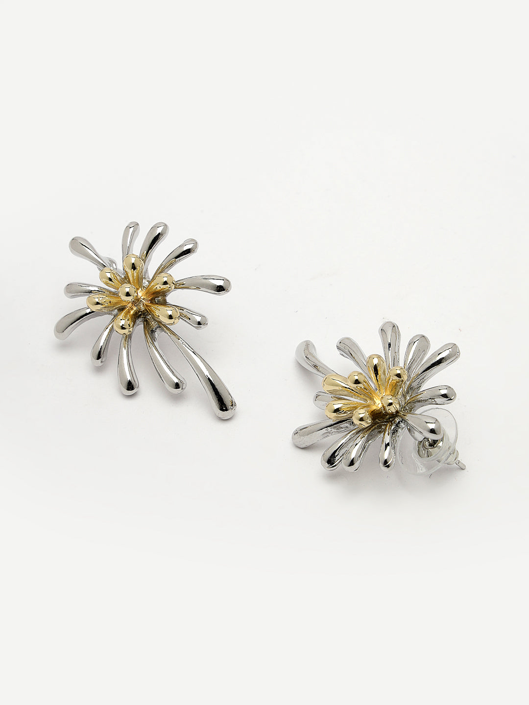 Women's Set Of 2 Silver & Gold Brass-Plated Floral Shape Drop Earrings