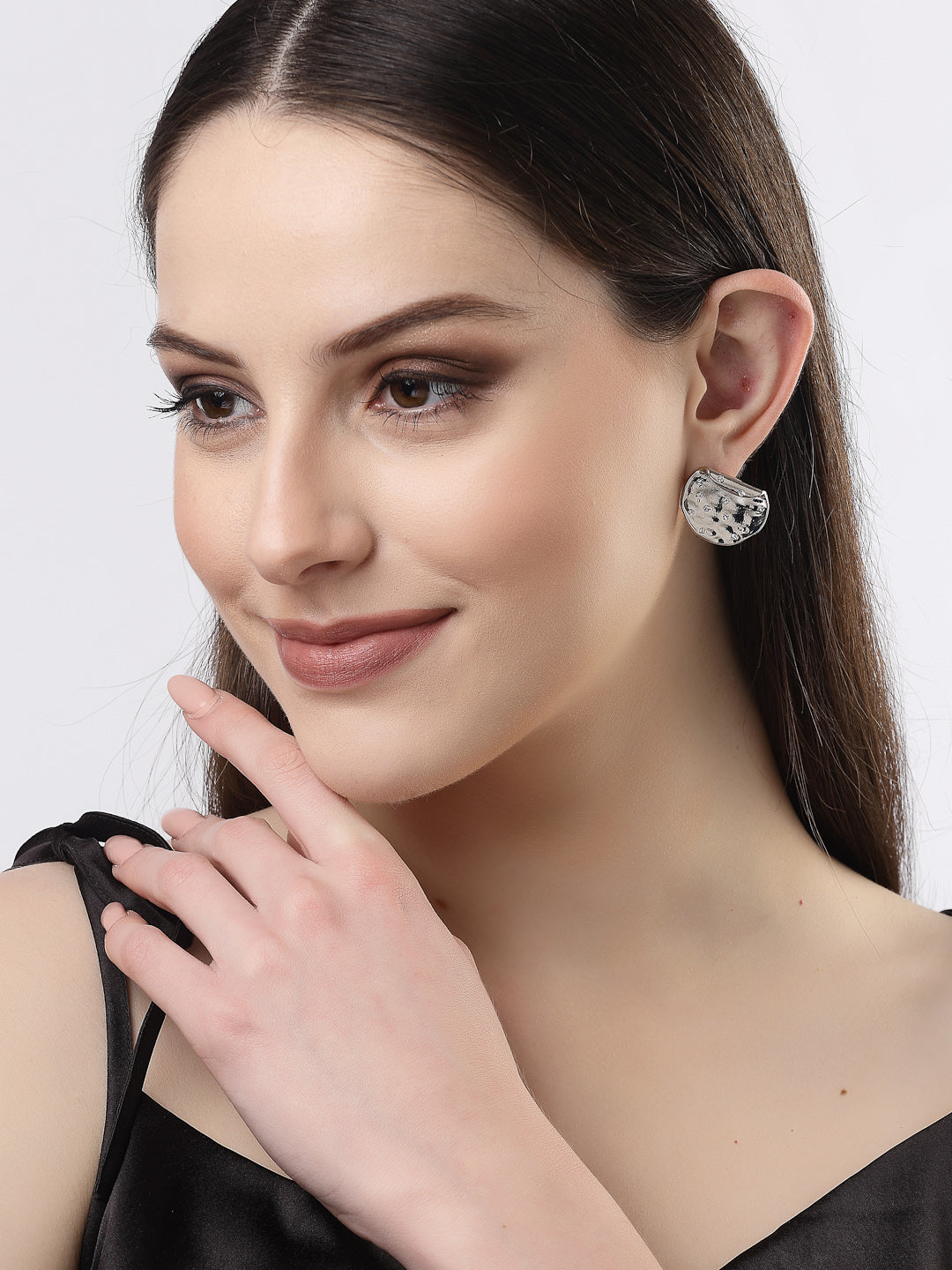 Women's Set Of 2 Gold & Silver Brass-Plated Artificial Stones Studded Studs Earring