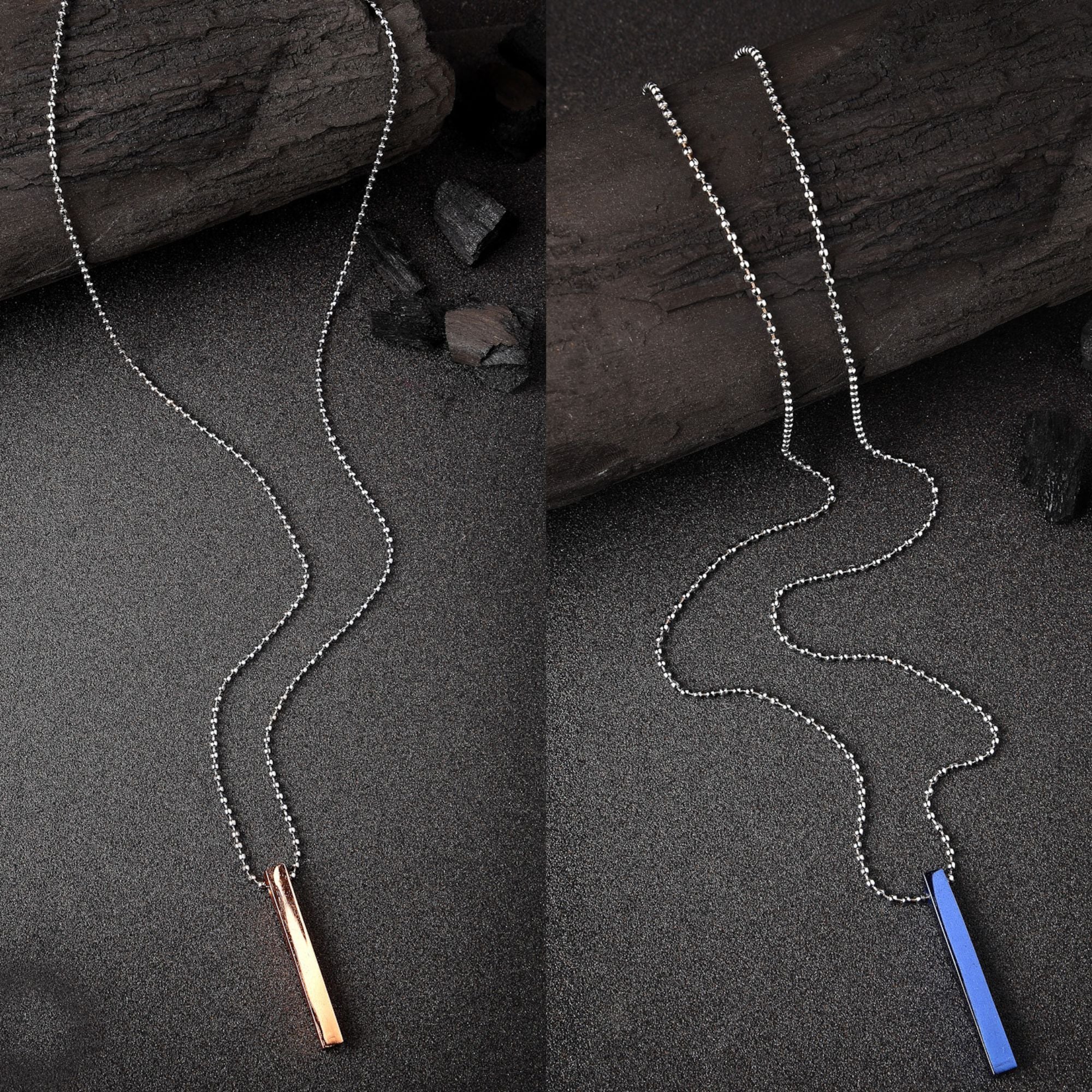 Men's Set Of 2 Gold & Blue Geomatric Pendent With Chain - Nvr