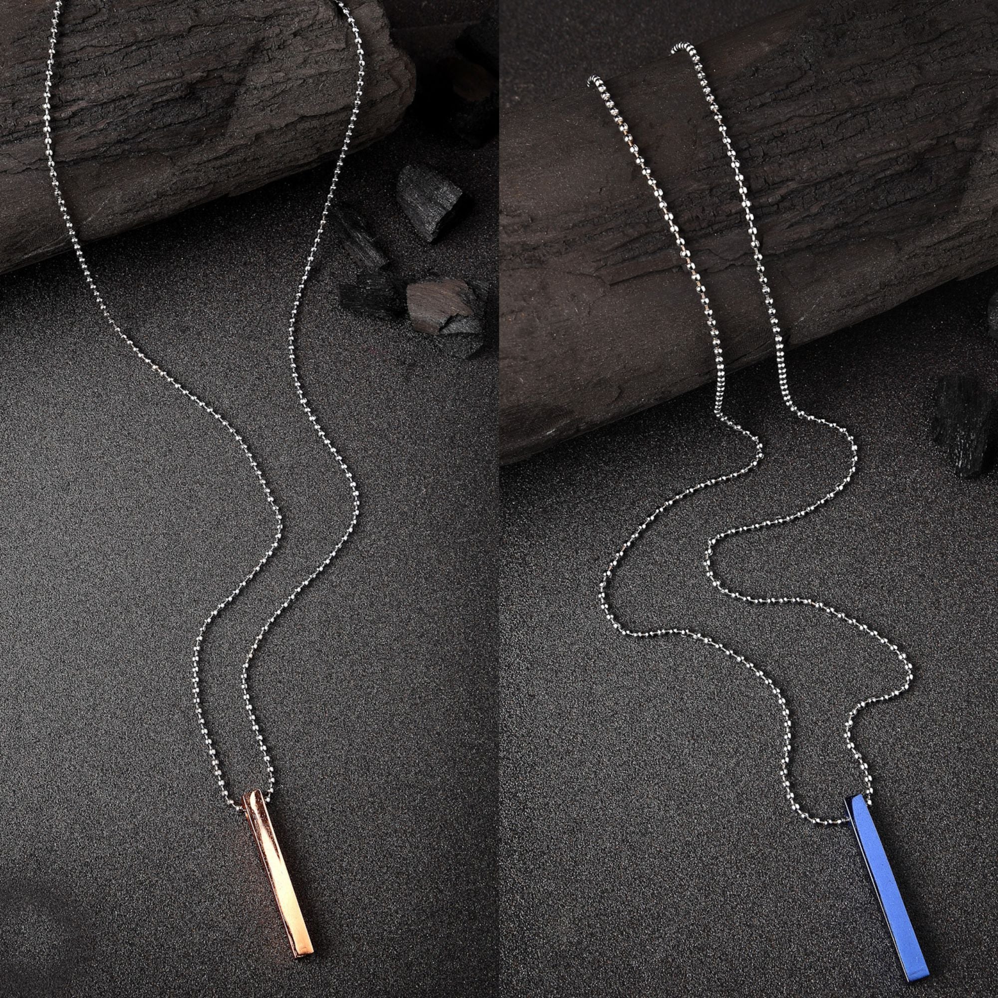 Men's Set Of 2 Gold & Blue Geomatric Pendent With Chain