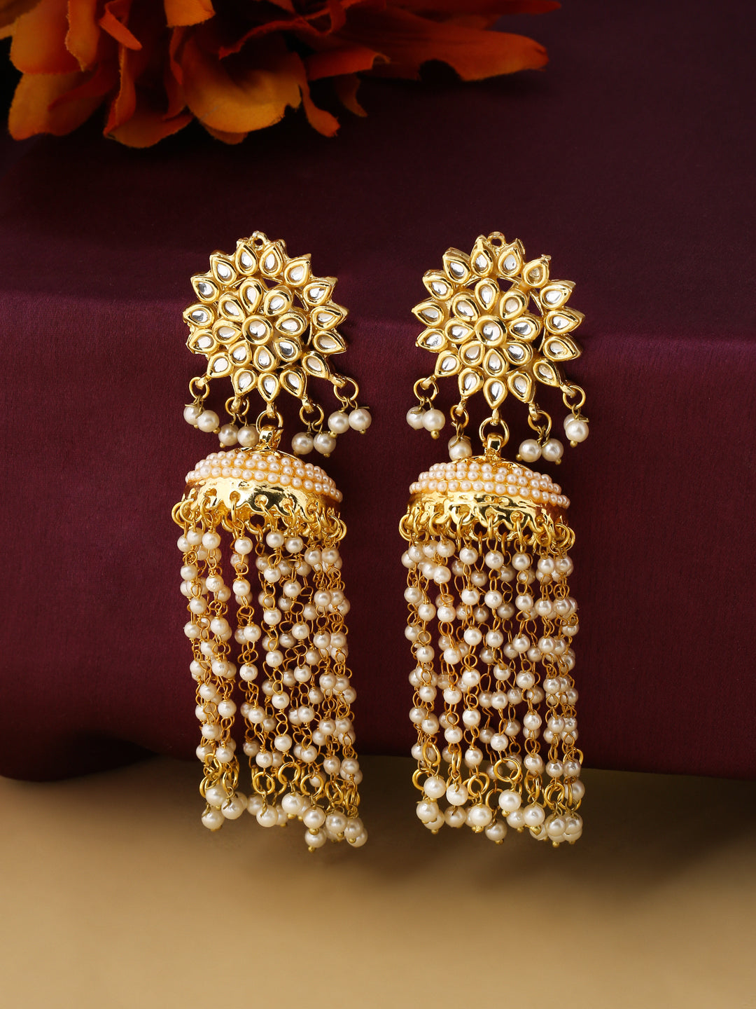 Women's Gold-Plated Contemporary Jhumkas Earrings - NVR