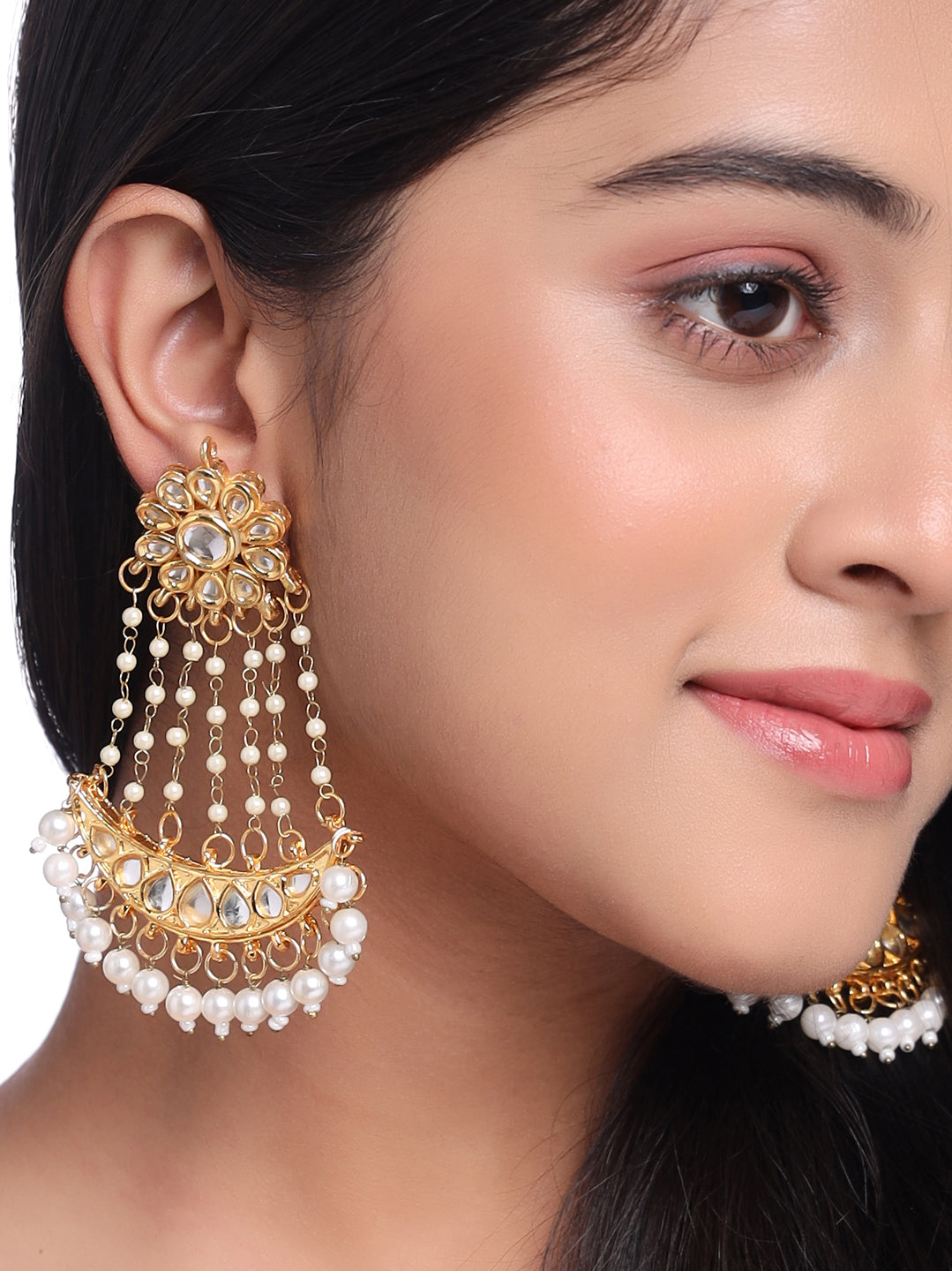 Women's Gold-Plated Kundan Chandbali Earrings