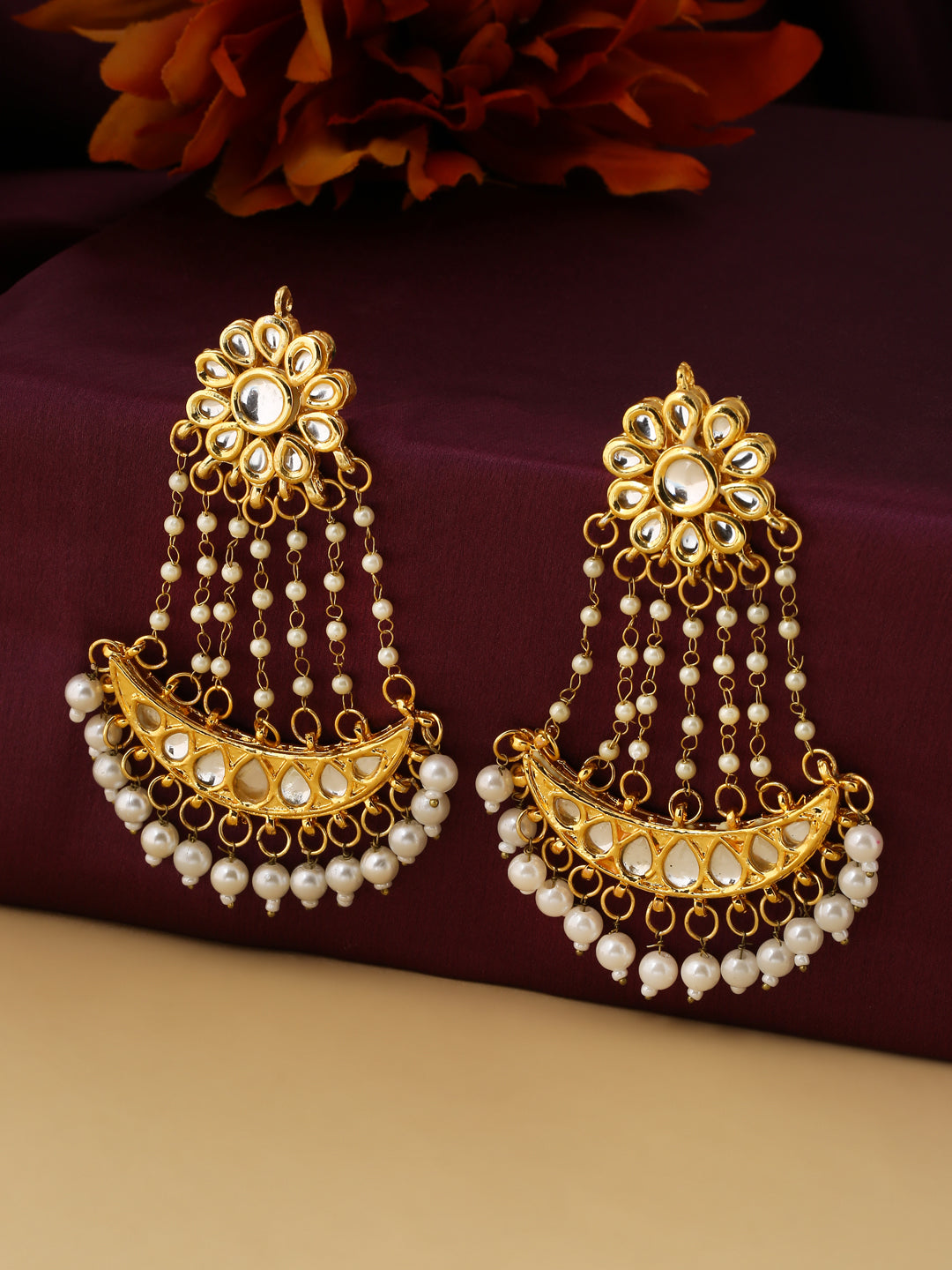 Women's Gold-Plated Kundan Chandbali Earrings