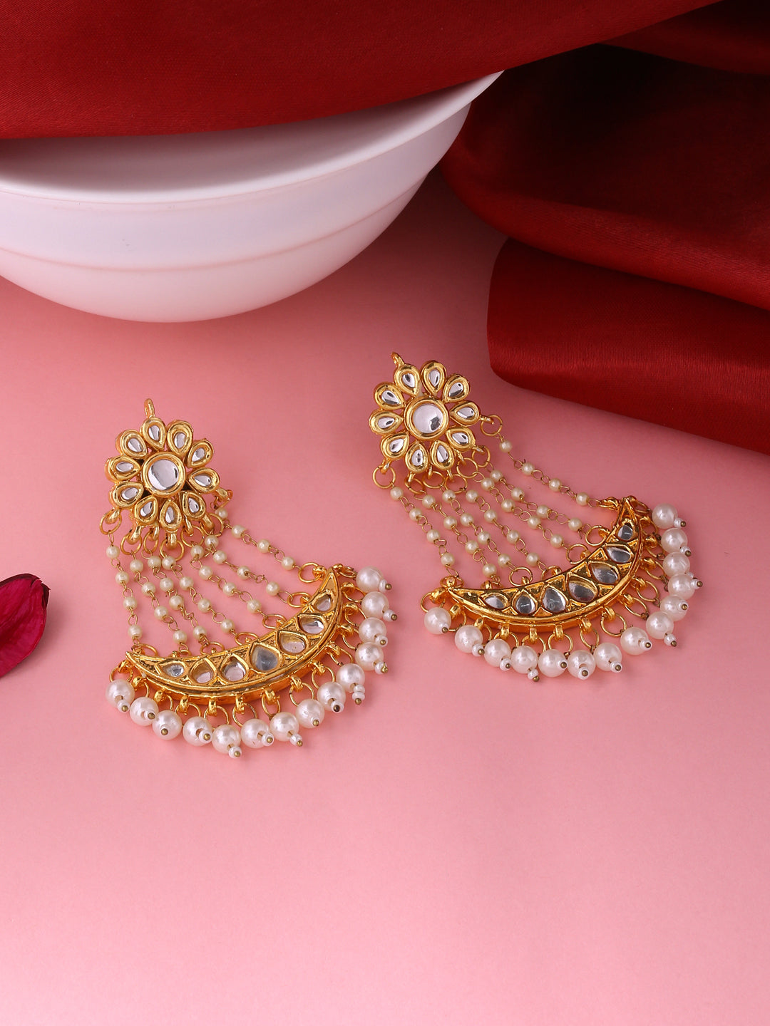 Women's Gold-Plated Kundan Chandbali Earrings - NVR