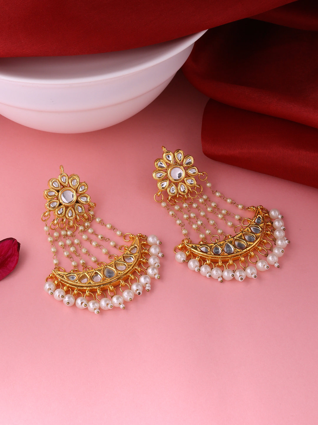 Women's Gold-Plated Kundan Chandbali Earrings