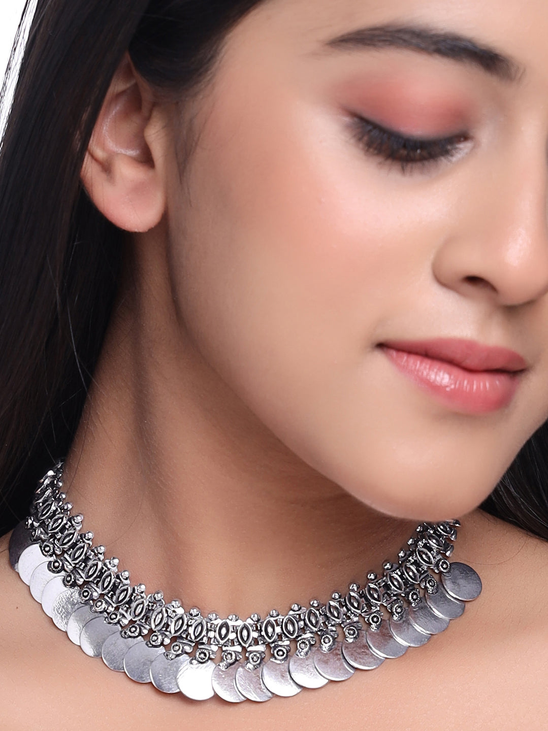 Women's Silver-Plated Oxidised Necklace