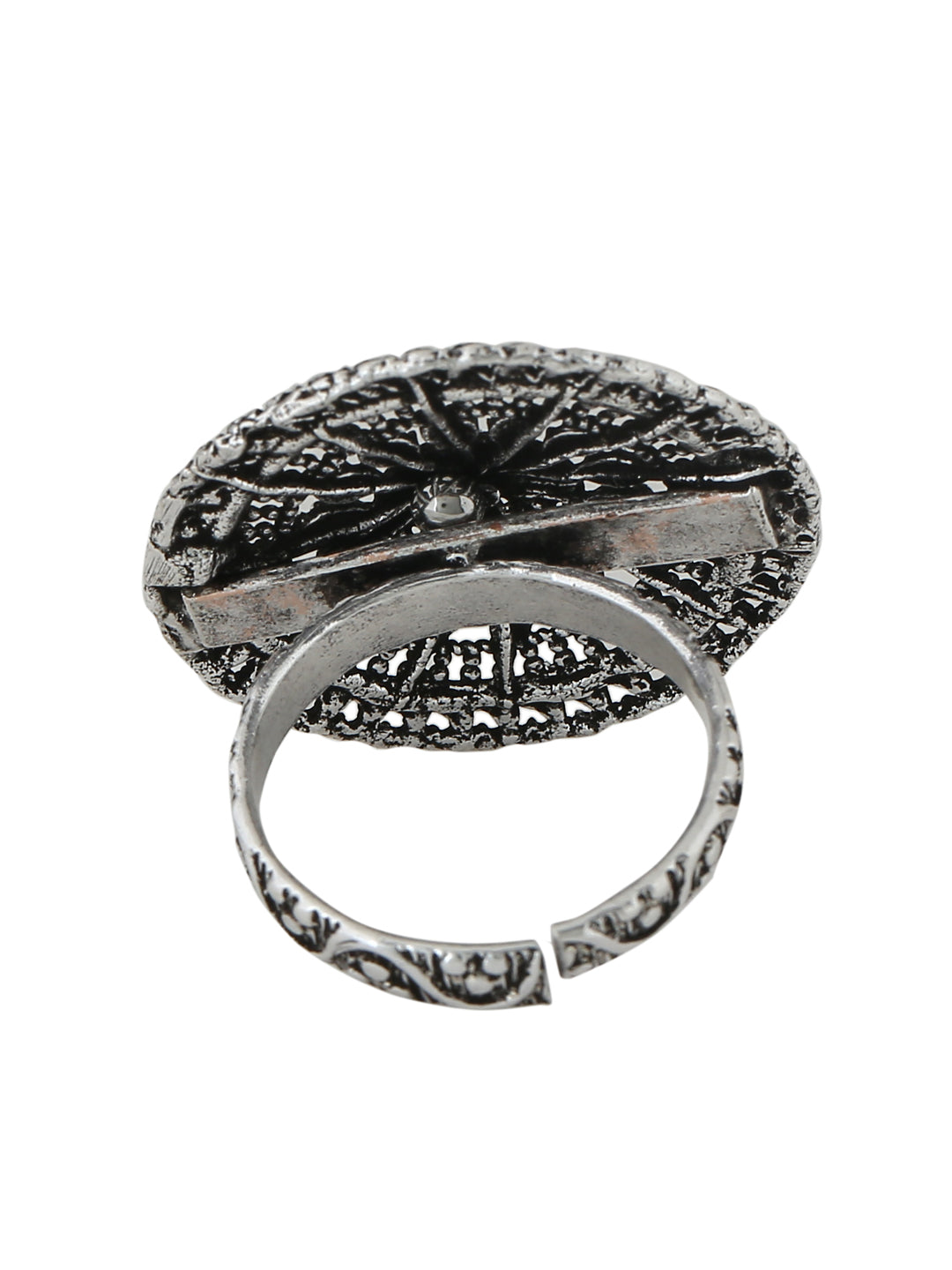 Women's Oxidised Silver Plated Adjustable Finger Ring - NVR