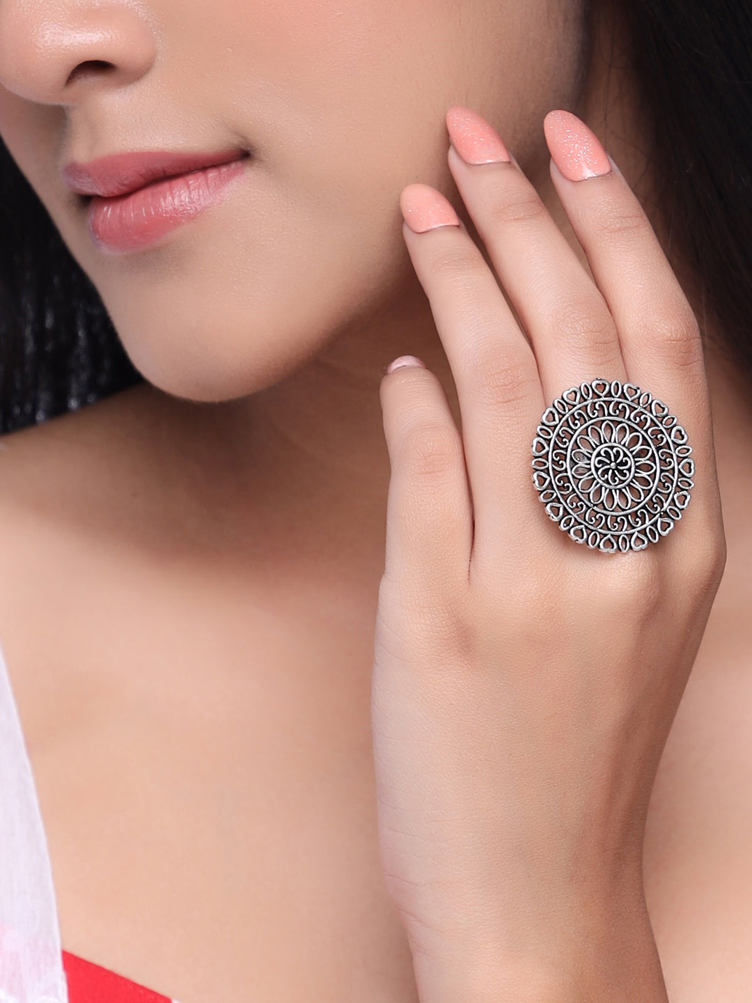 Women's Oxidised Silver-Plated Adjustable Finger Ring
