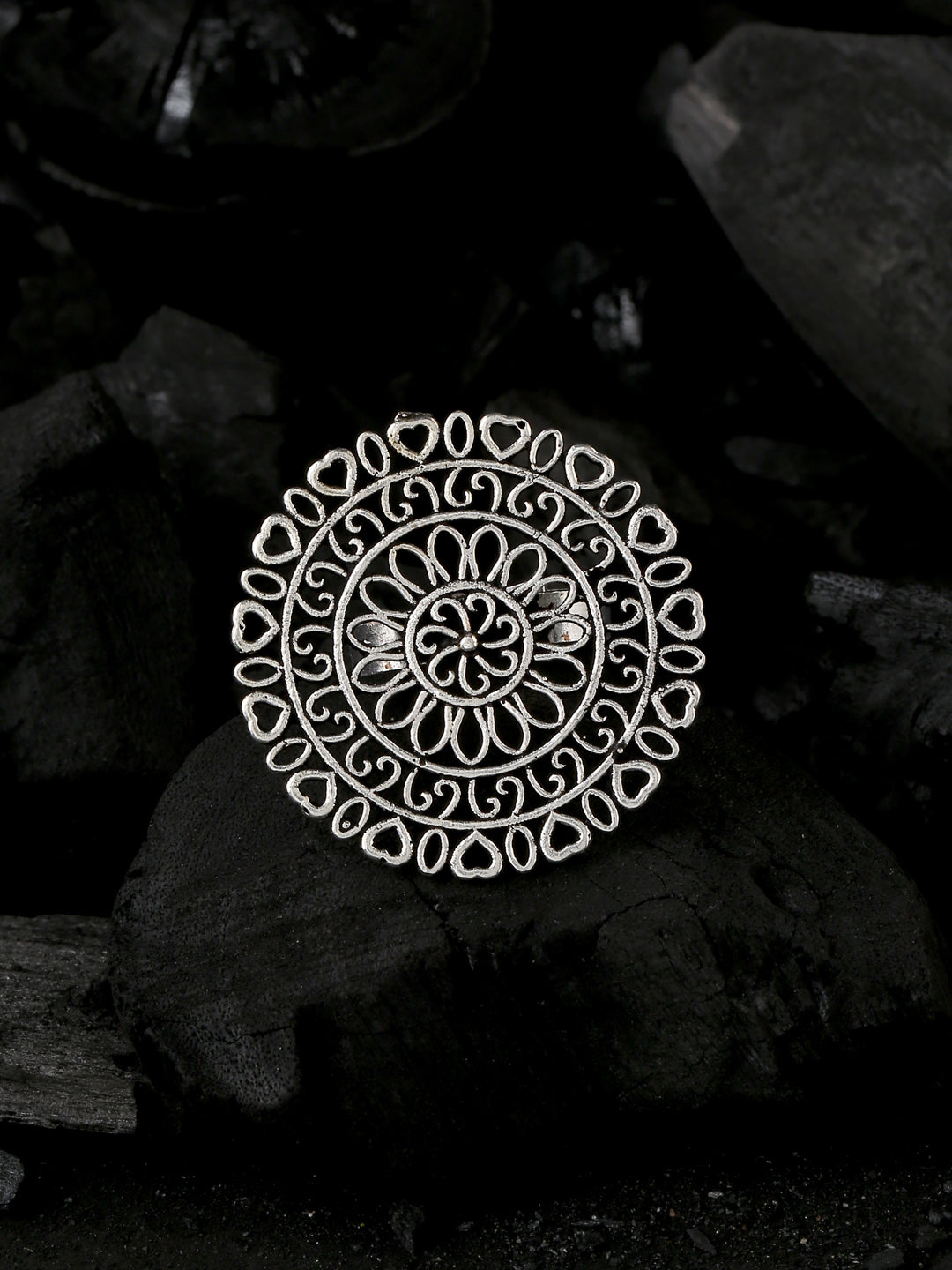 Women's Oxidised Silver-Plated Adjustable Finger Ring