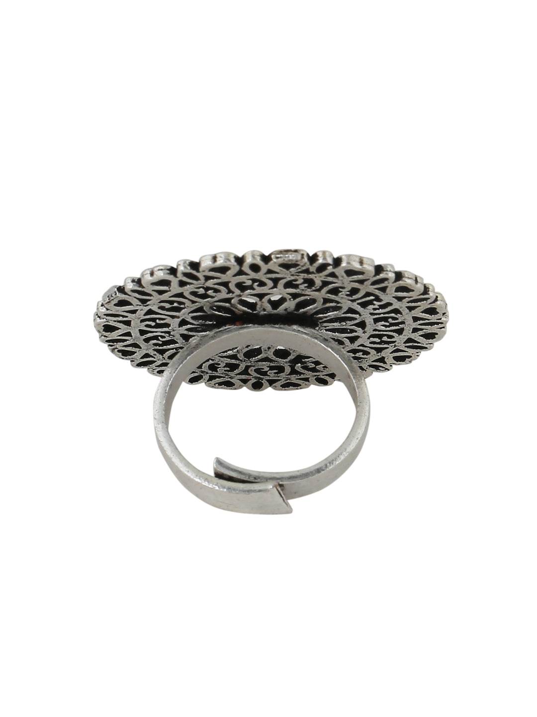 Women's Oxidised Silver-Plated Adjustable Finger Ring - NVR