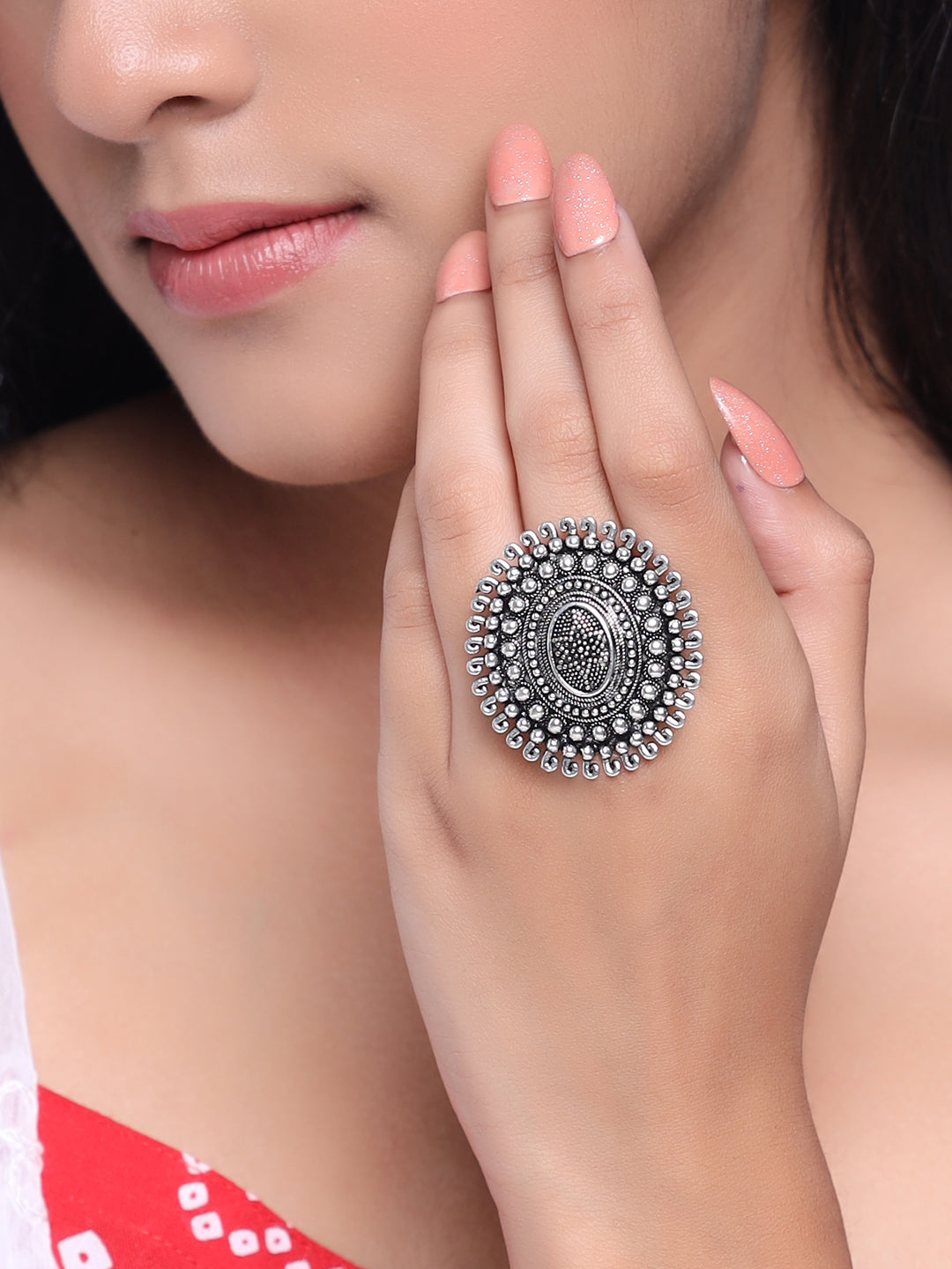 Women's Oxidised Silver Plated Adjustable Finger Ring