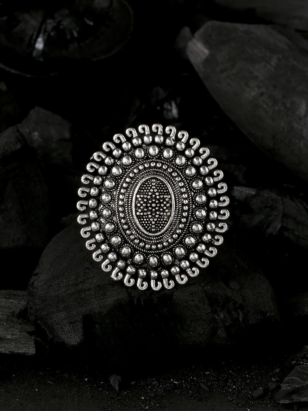 Women's Oxidised Silver Plated Adjustable Finger Ring