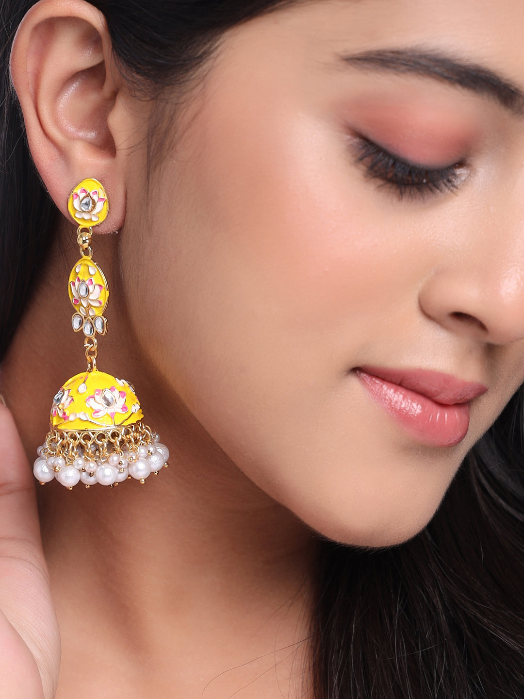 Women's Gold Plated Yellow Jhumkas Earrings