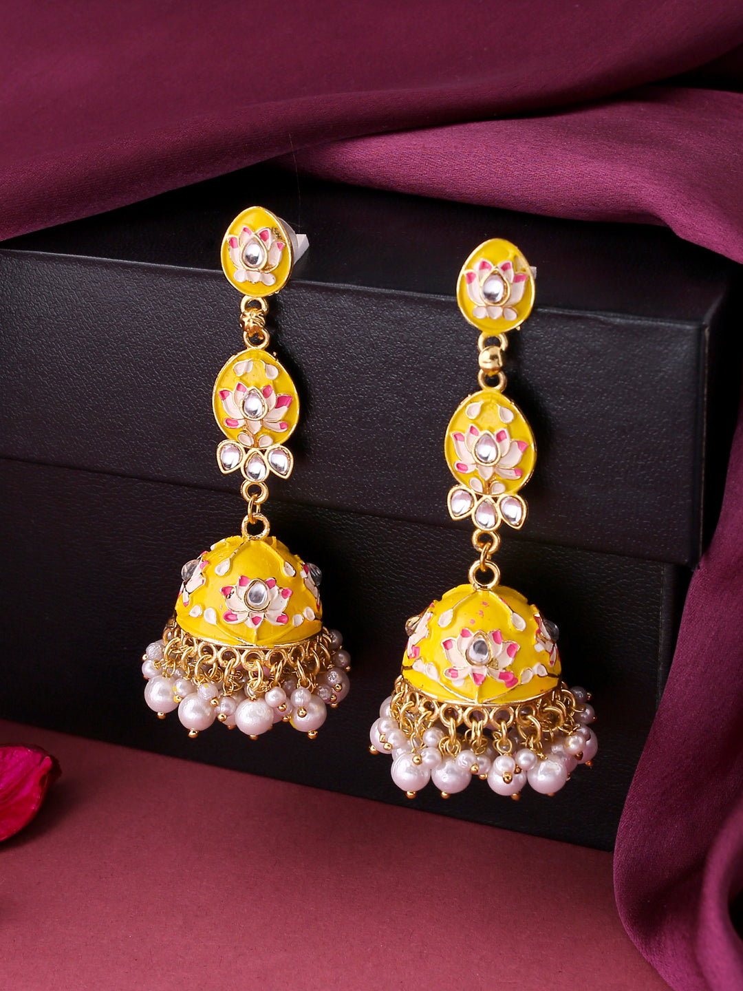 Women's Gold Plated Yellow Jhumkas Earrings - NVR