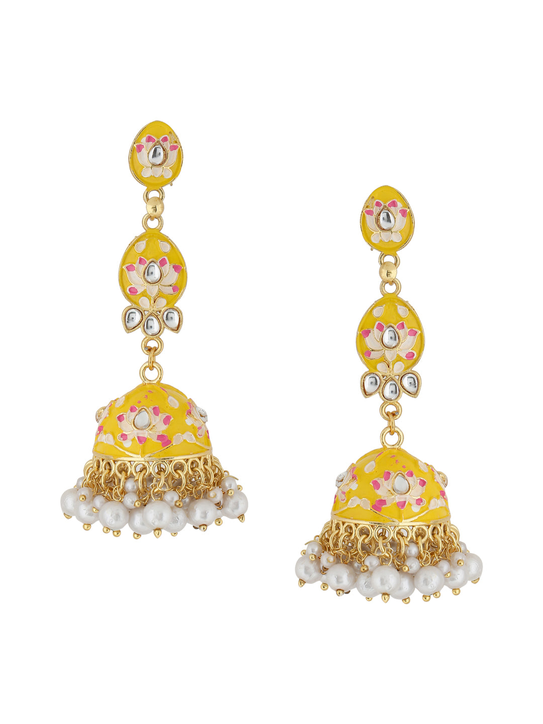 Women's Gold Plated Yellow Jhumkas Earrings
