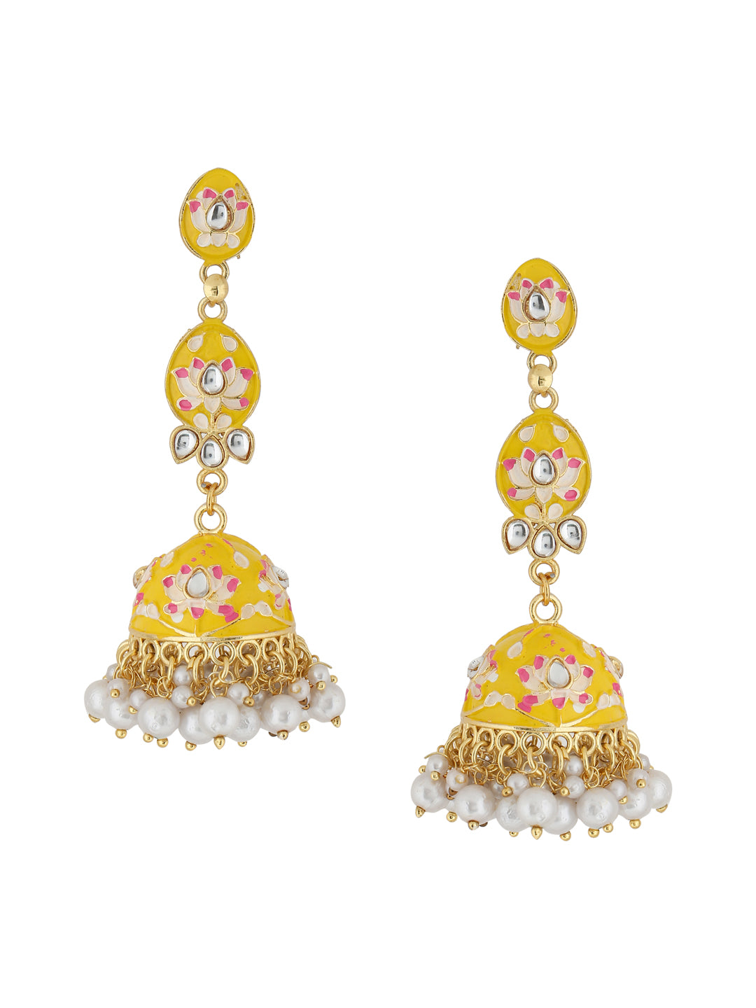 Women's Gold Plated Yellow Jhumkas Earrings - NVR