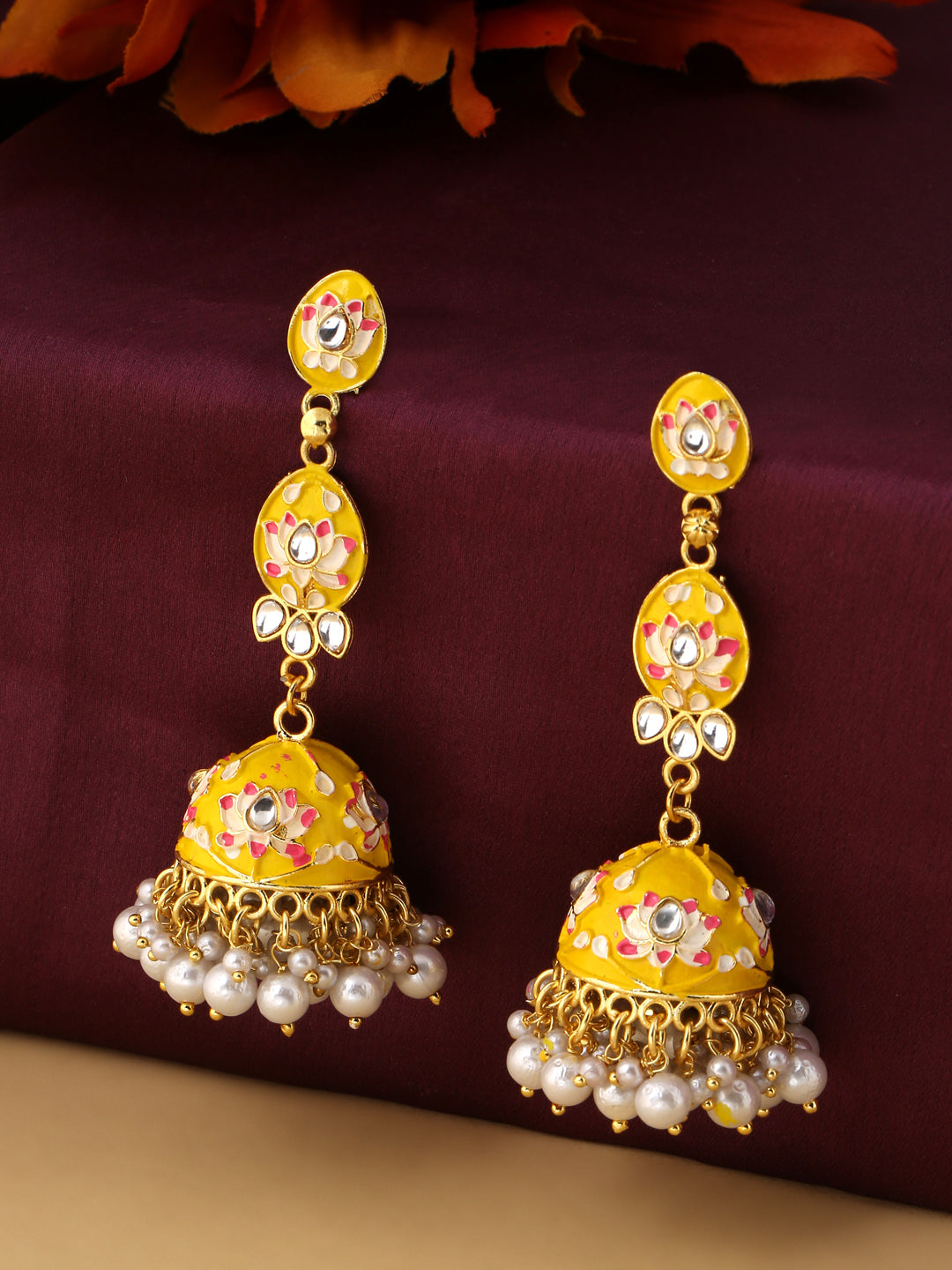Women's Gold Plated Yellow Jhumkas Earrings
