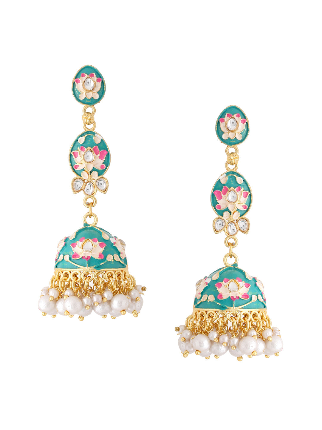 Women's Gold Plated Blue Kundan Jhumkas Earrings