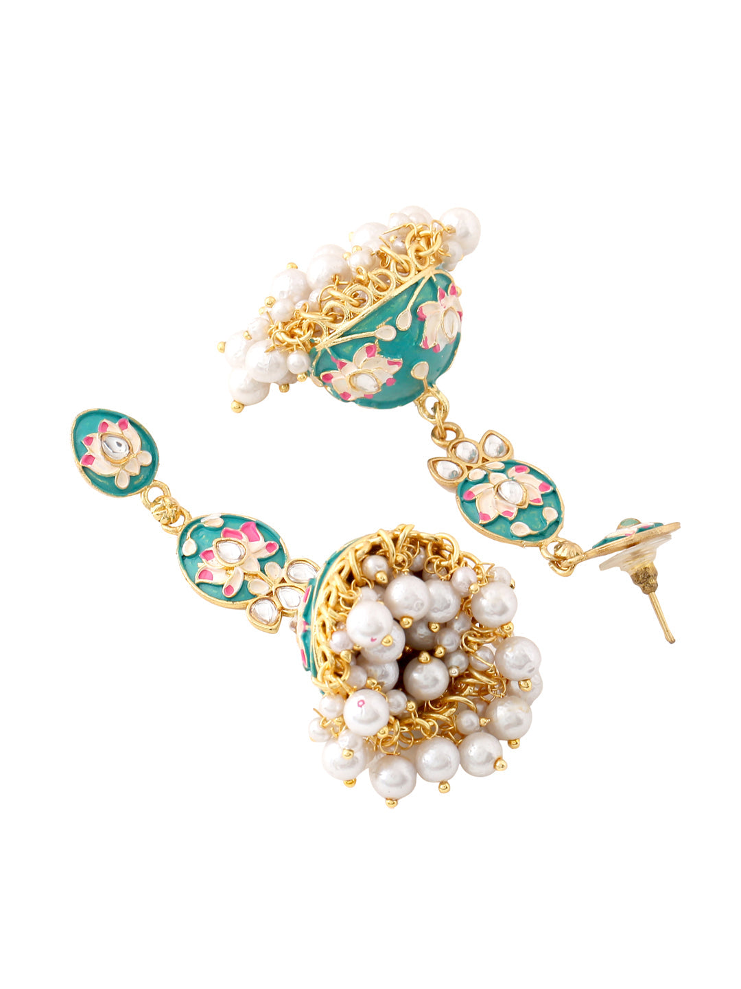 Women's Gold Plated Blue Kundan Jhumkas Earrings