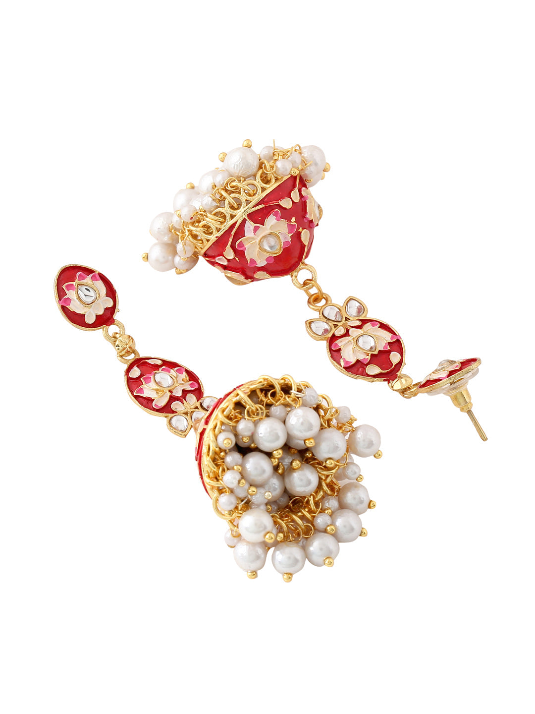 Women's Gold Plated red Kundan Jhumkas Earrings
