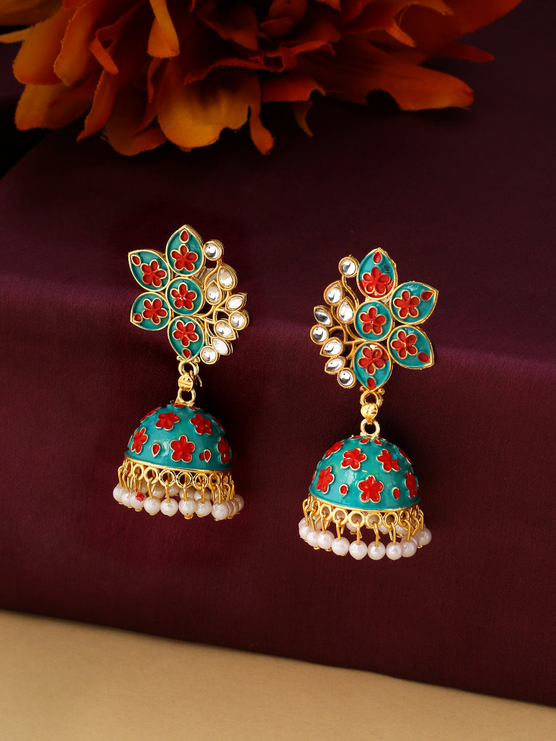 Women's Green Dome Shaped Jhumka Earrings