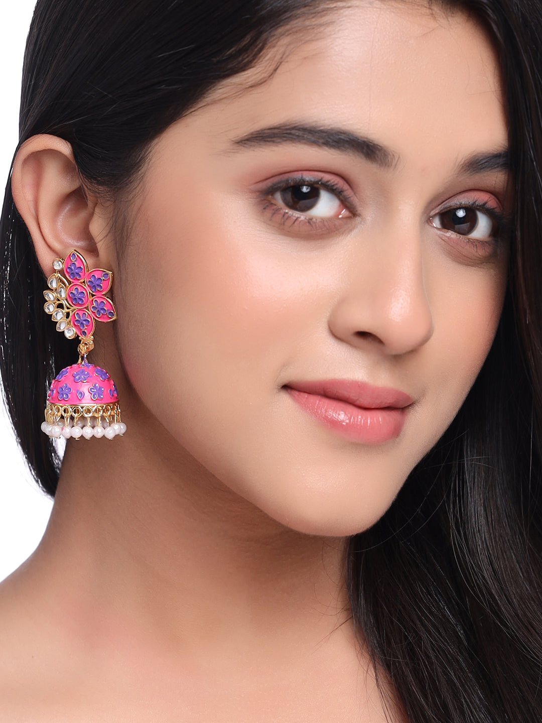 Women's Pink Dome Shaped Jhumka Earrings