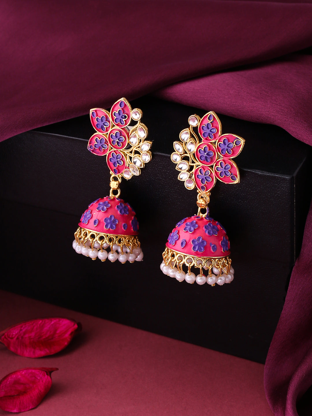 Women's Pink Dome Shaped Jhumka Earrings
