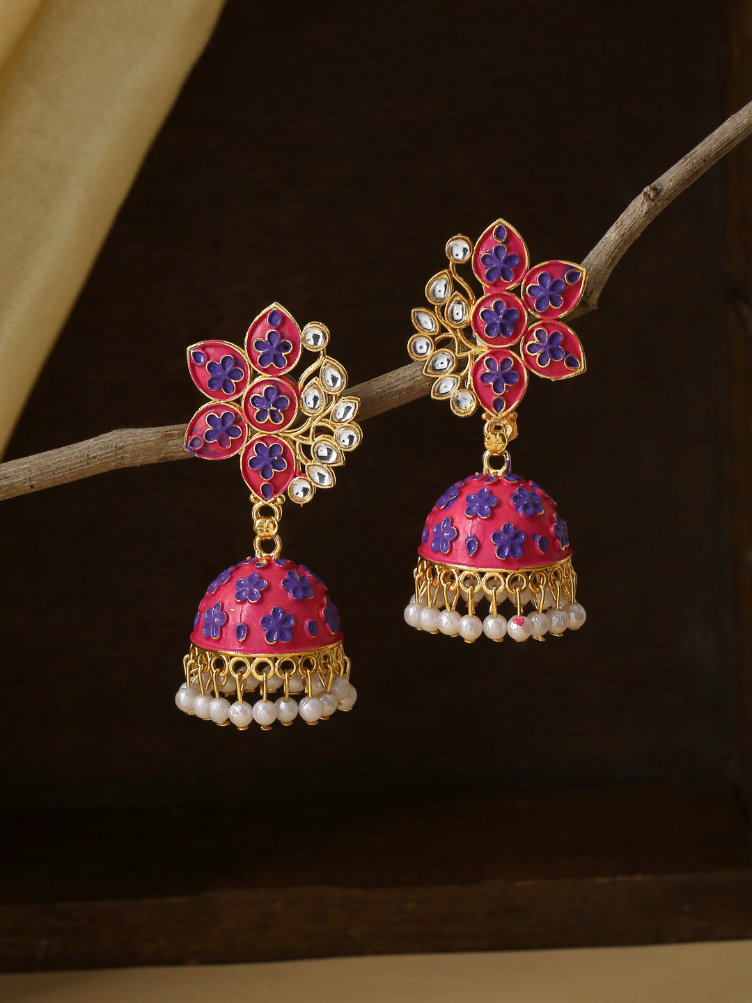 Women's Pink Dome Shaped Jhumka Earrings - NVR