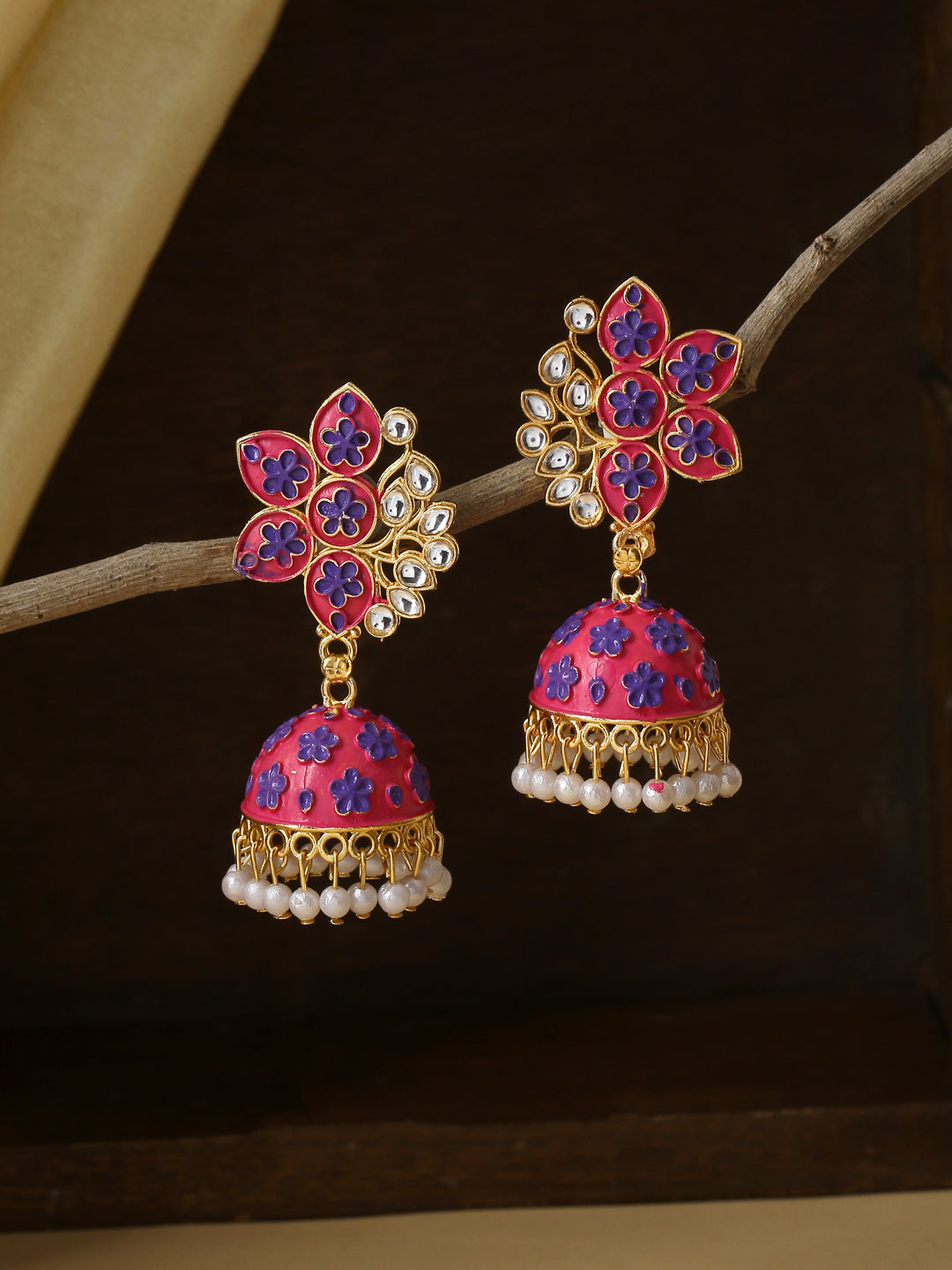 Women's Pink Dome Shaped Jhumka Earrings